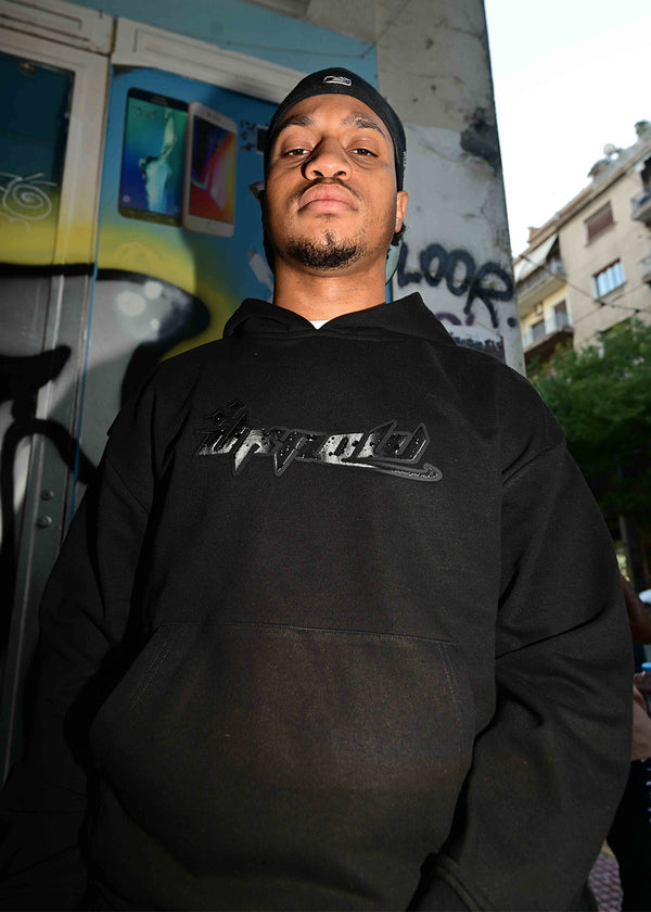 UKNOW ΦΟΥΤΕΡ ΜΑΥΡΟ ΜΕ ΤΥΠΩΜΑ COTTON REGULAR FIT - SHADOW SCRIPT HOODIE