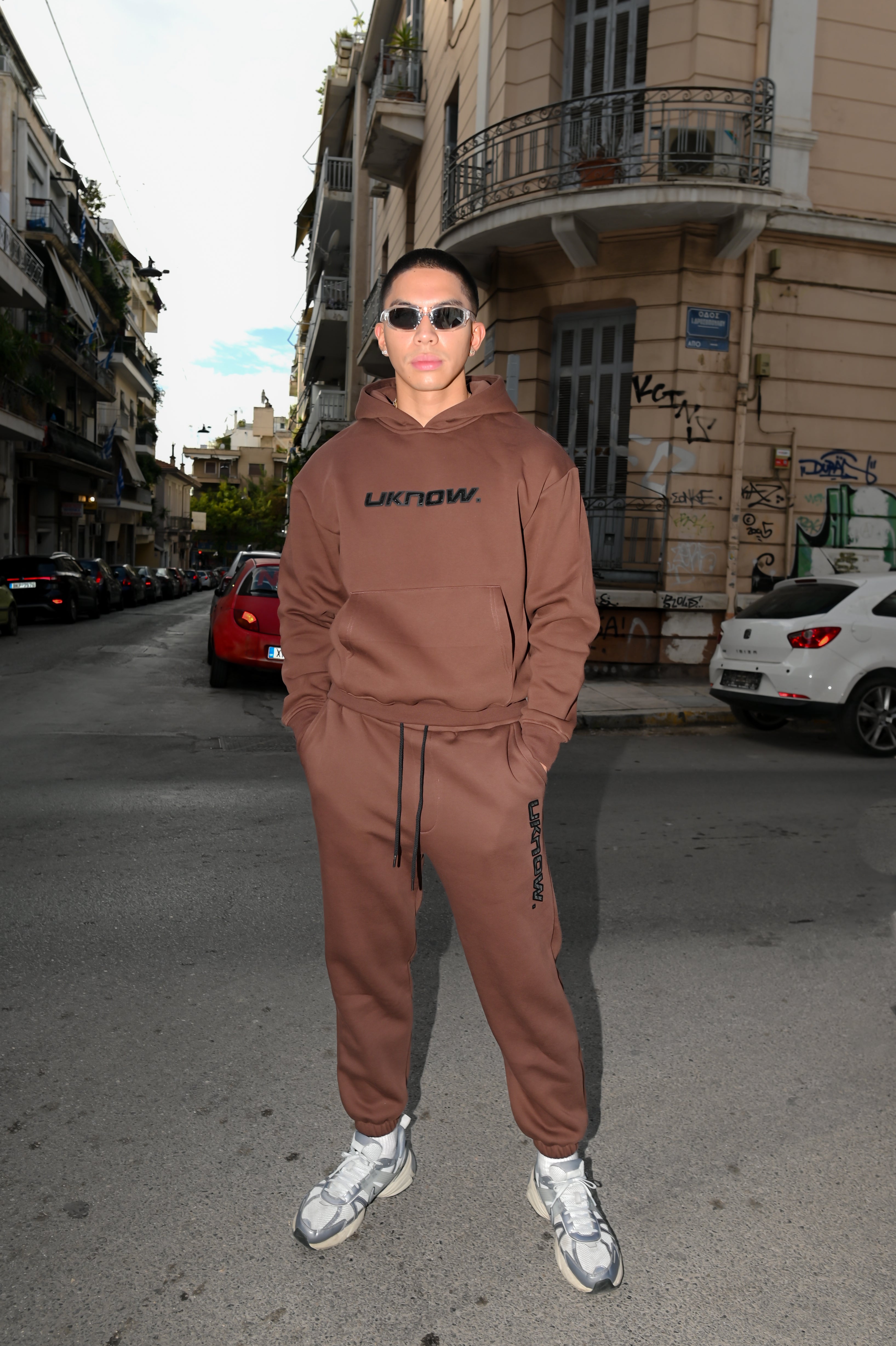 UKNOW ΠΑΝΤΕΛΟΝΙ ΦΟΡΜΑΣ ΚΑΦΕ COTTON REGULAR FIT - HUMAN STATIC SWEATPANTS