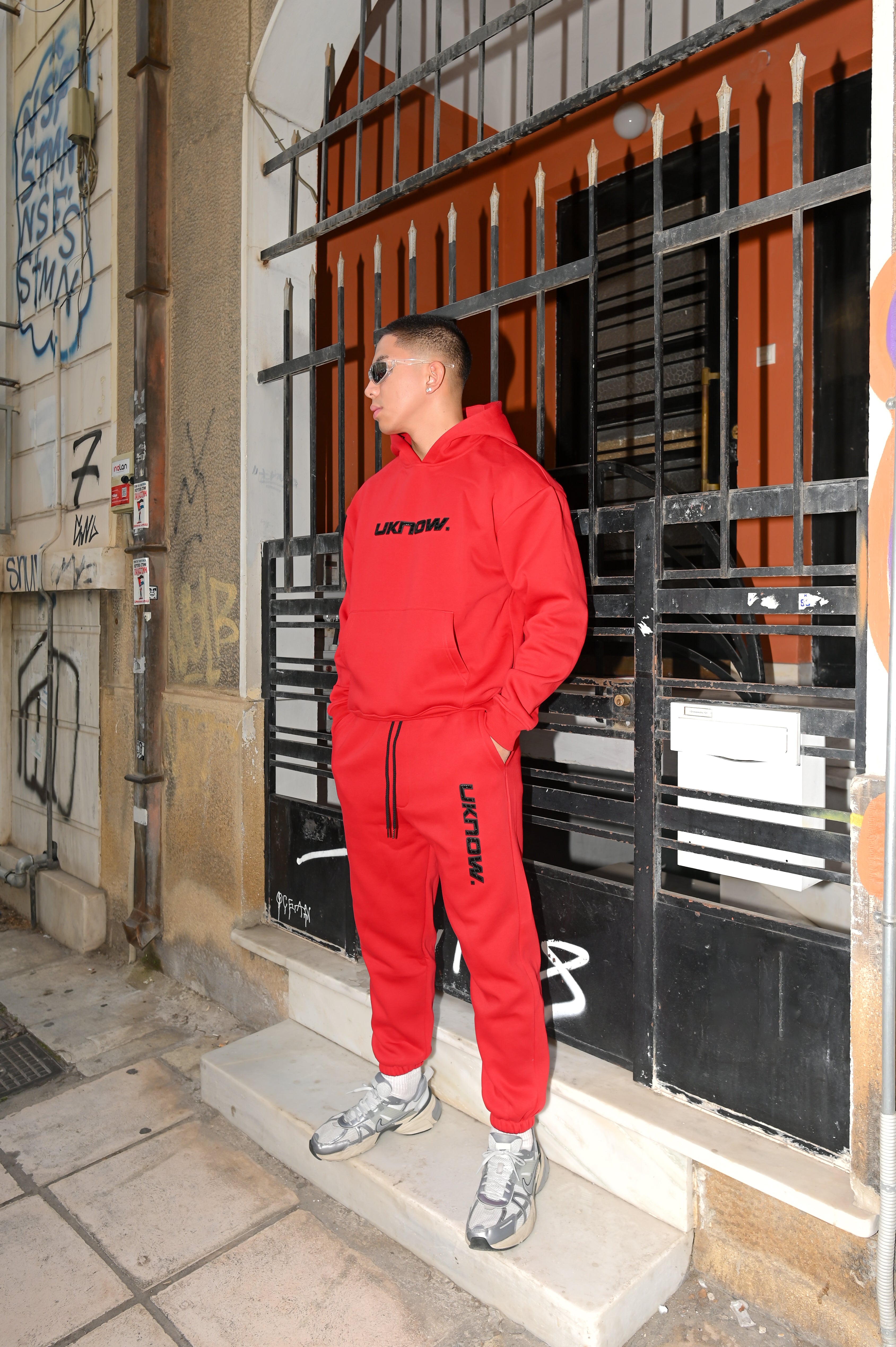 UKNOW ΦΟΥΤΕΡ ΚΟΚΚΙΝΟ ΜΕ ΤΥΠΩΜΑ COTTON REGULAR FIT - HUMAN STATIC HOODIE