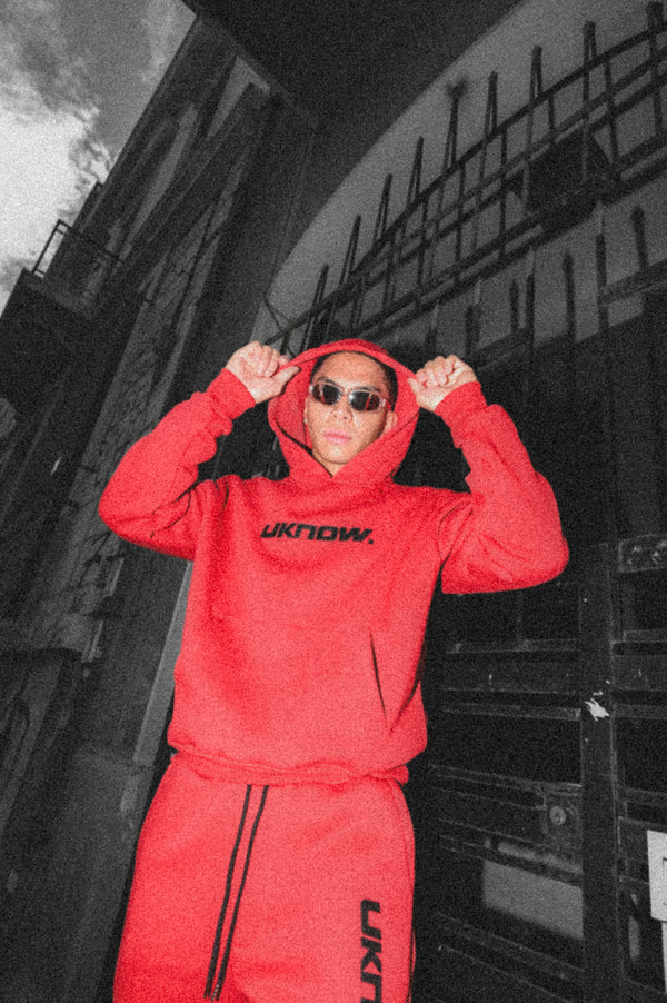 UKNOW ΦΟΥΤΕΡ ΚΟΚΚΙΝΟ ΜΕ ΤΥΠΩΜΑ COTTON REGULAR FIT - HUMAN STATIC HOODIE