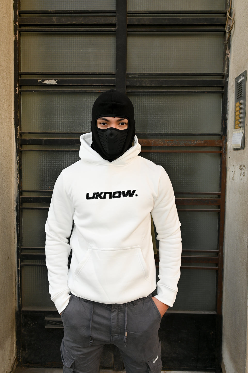 UKNOW ΦΟΥΤΕΡ ΑΣΠΡΟ ΜΕ ΤΥΠΩΜΑ COTTON REGULAR FIT - HUMAN STATIC HOODIE